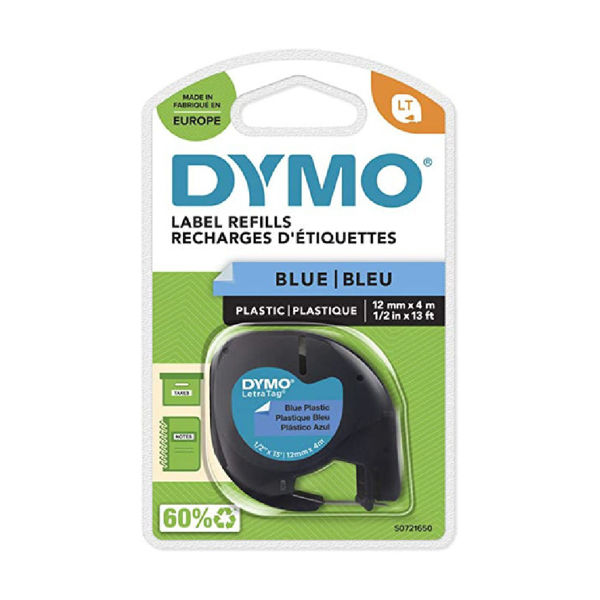 Picture of DYMO 91205 Black on Blue Plastic Letratag Tape -  - 12mm X 4